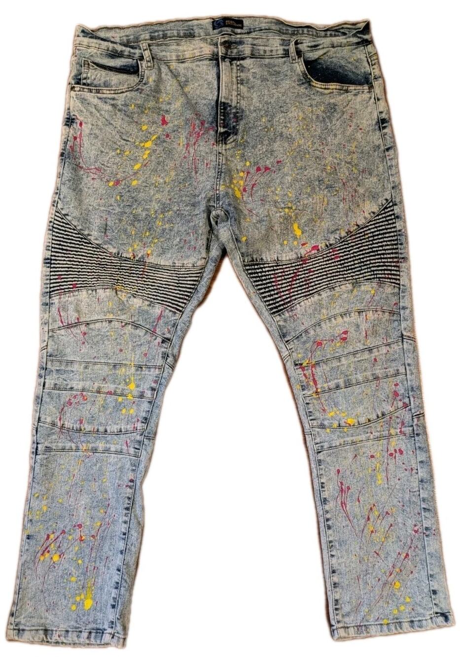 Regal Exchange Moto Jeans Men’s 42 Acid Wash Paint Splatter Skinny Biker Y2K